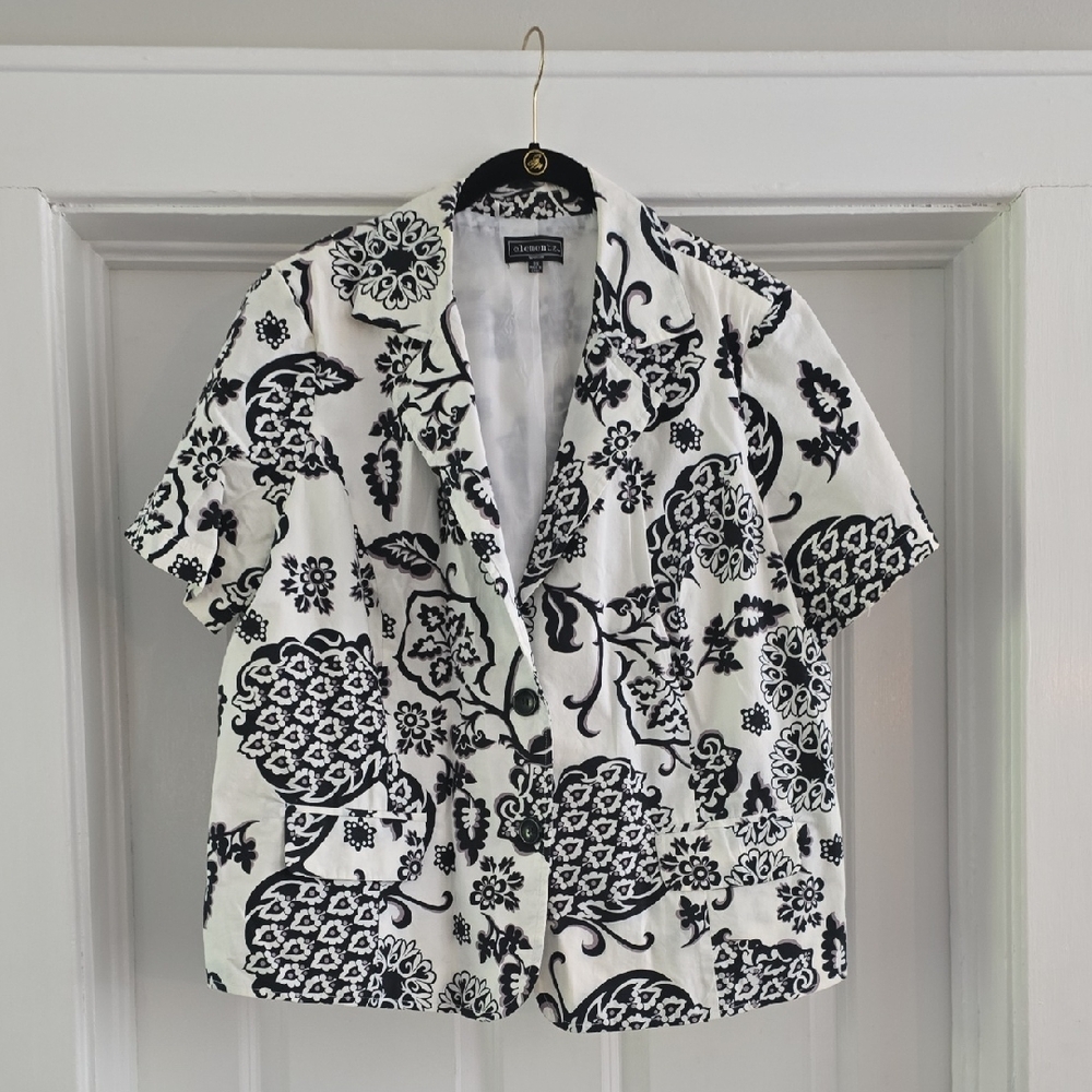 GUC- Elements  Women's Monochrome Patterned short Sleeve Blazer, Sz 3X